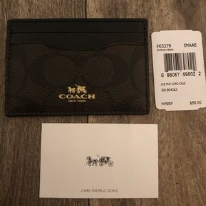 New Coach Signature Card Case Holder Brown/Black